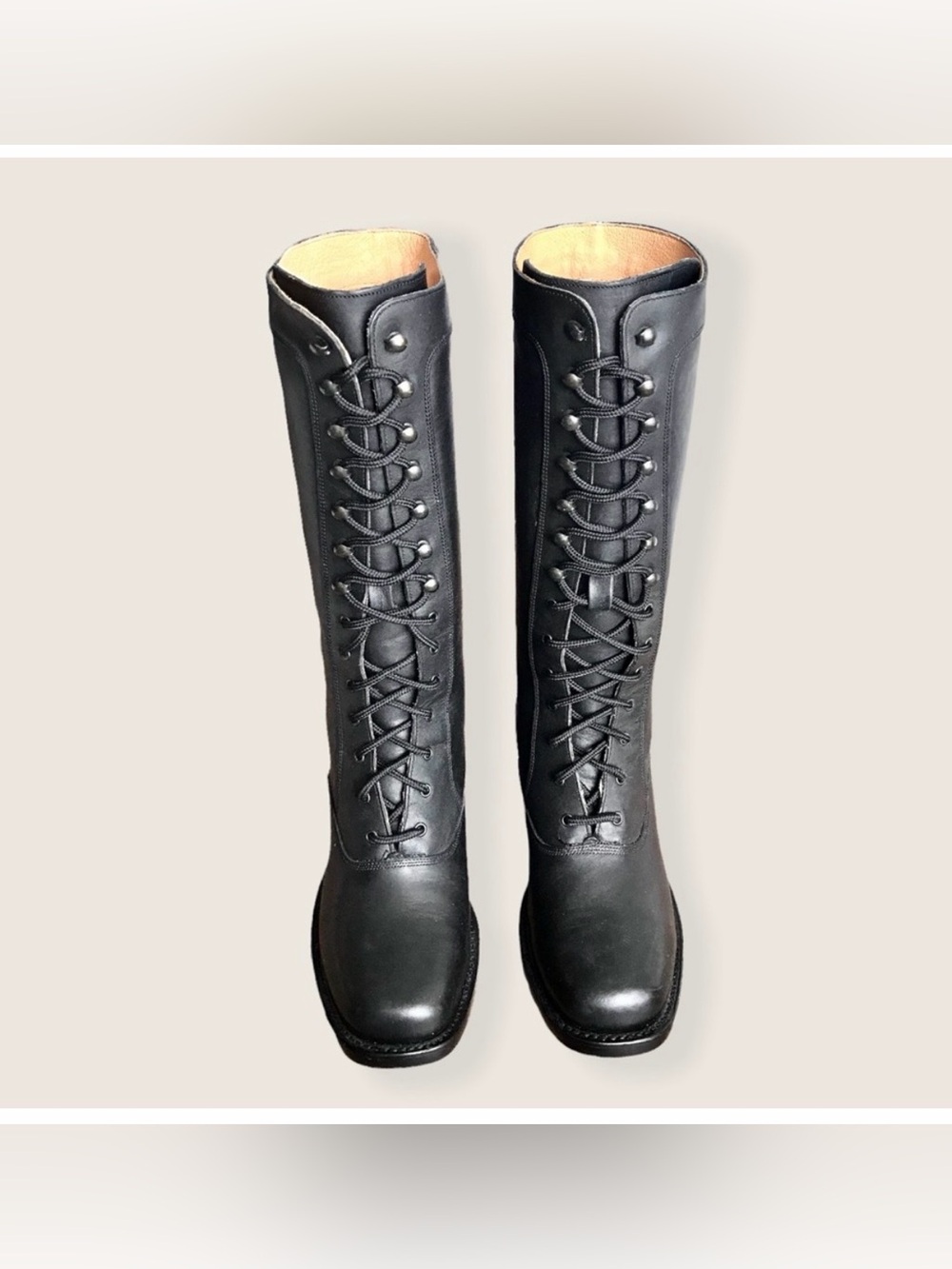 VTG Frye Black Leather Campus Lace Up Tall Boots 77180 1994 Women's Size 7.5 - Picture 2 of 8